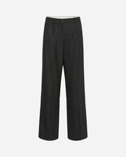 Grey pinstripe pants on a white background