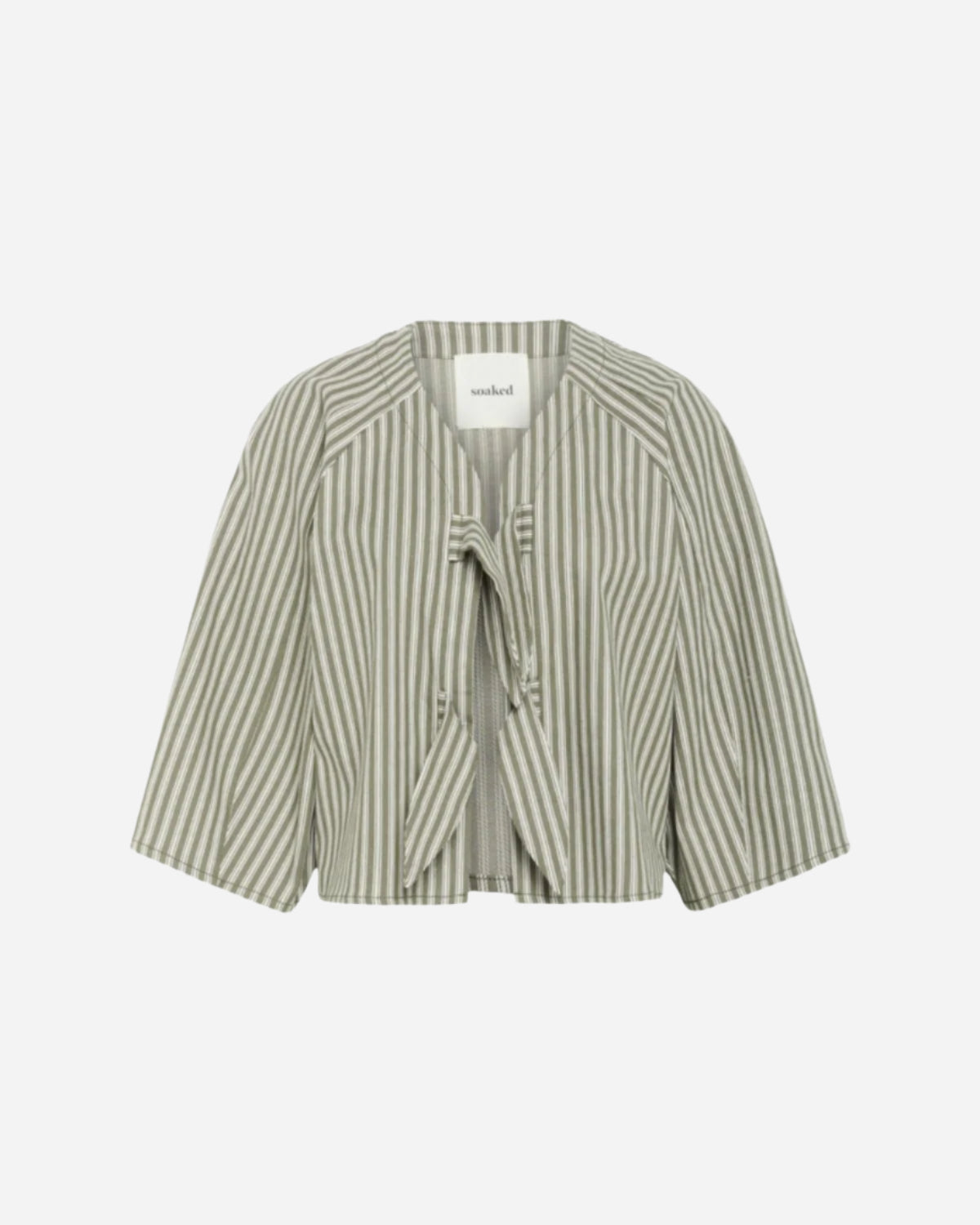 Green and off white stripe boxy jacket with tie front 