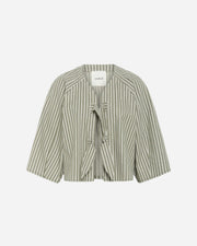 Green and off white stripe boxy jacket with tie front 