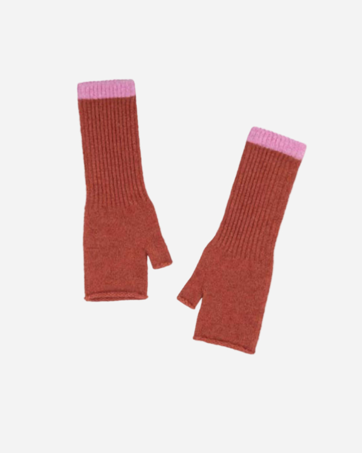 ANGORA FINGERLESS MITTENS RUST/PINK