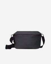 Black crossbody bag with black zip and strap
