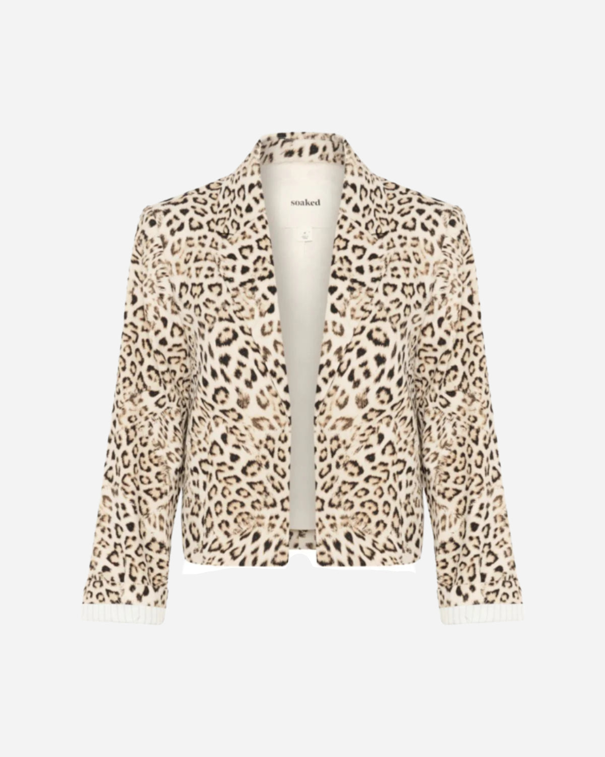 Leopard print cropped blazer with turn up sleeves and open front