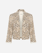 Leopard print cropped blazer with turn up sleeves and open front