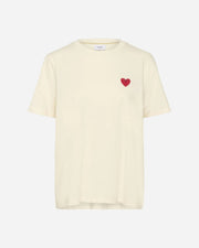 Beige t-shirt with a red heart on a white background