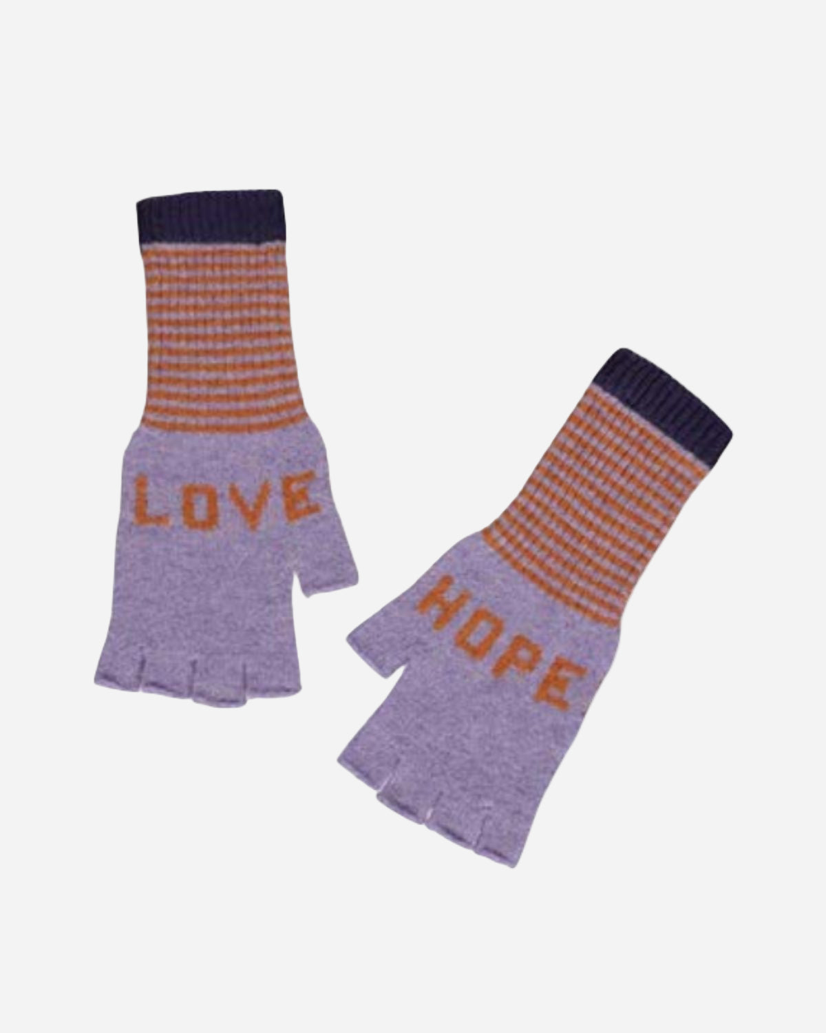 Pair of fingerless gloves with 'LOVE' and 'HOPE' text on a white background