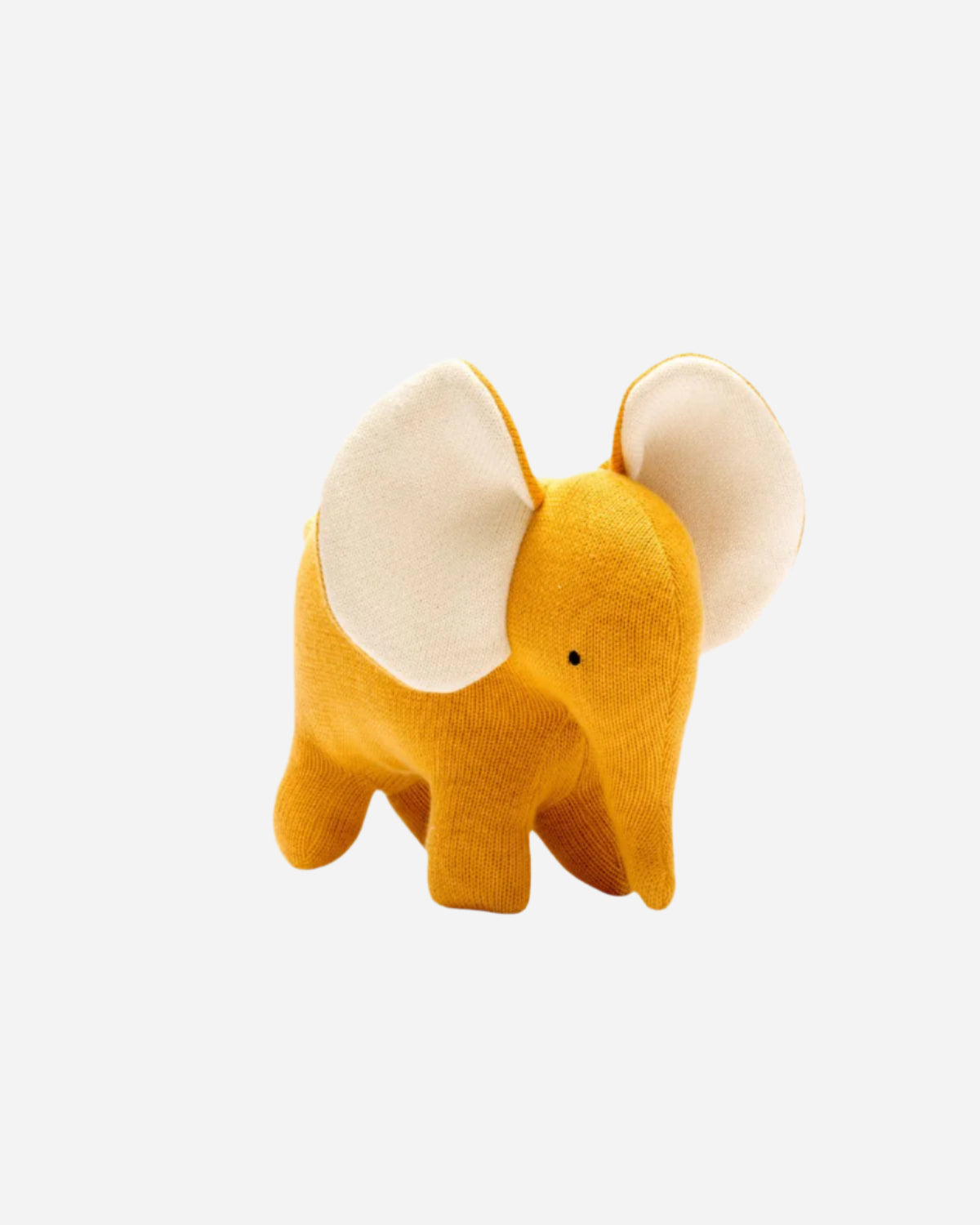 Yellow elephant plush toy on a white background