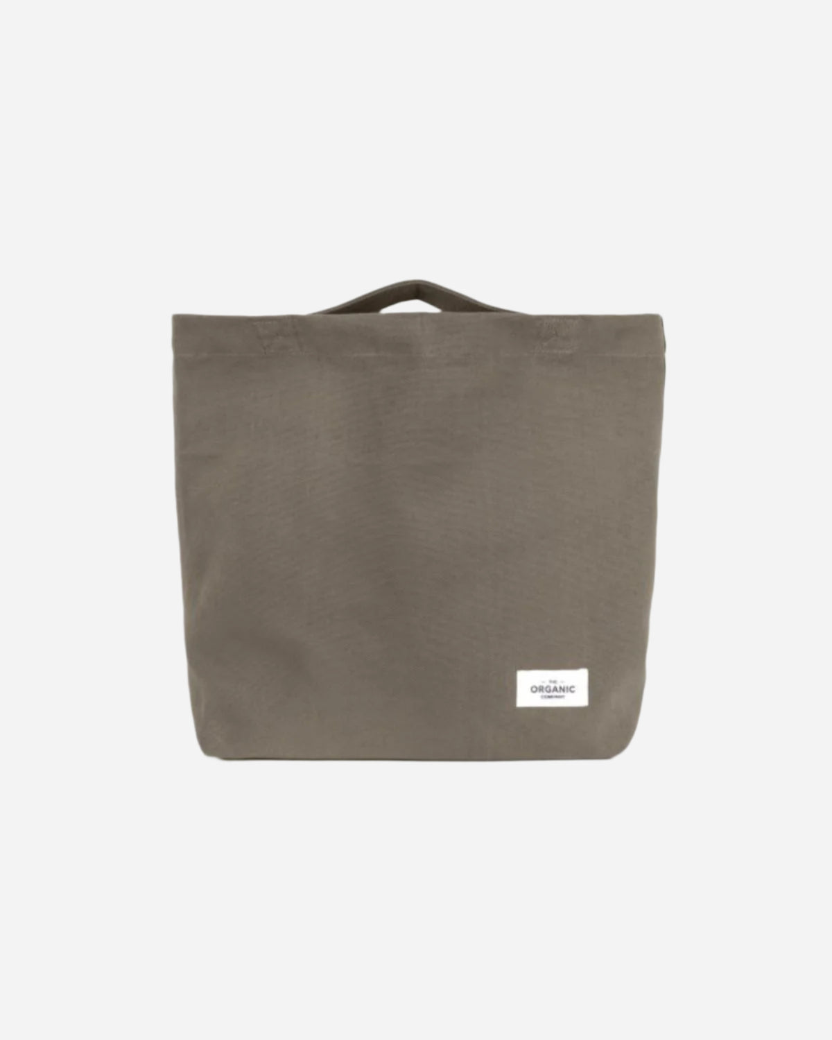 Clay tote bag with a white label