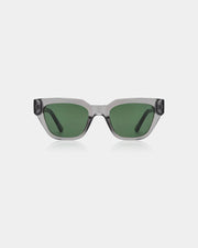 Cat eye shaped sunglasses with grey transparent frames