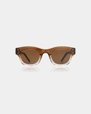 Narrow sunglasses with two tone brown and transparent frame