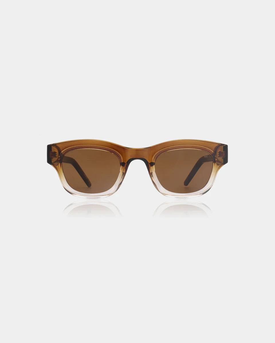 Narrow sunglasses with two tone brown and transparent frame