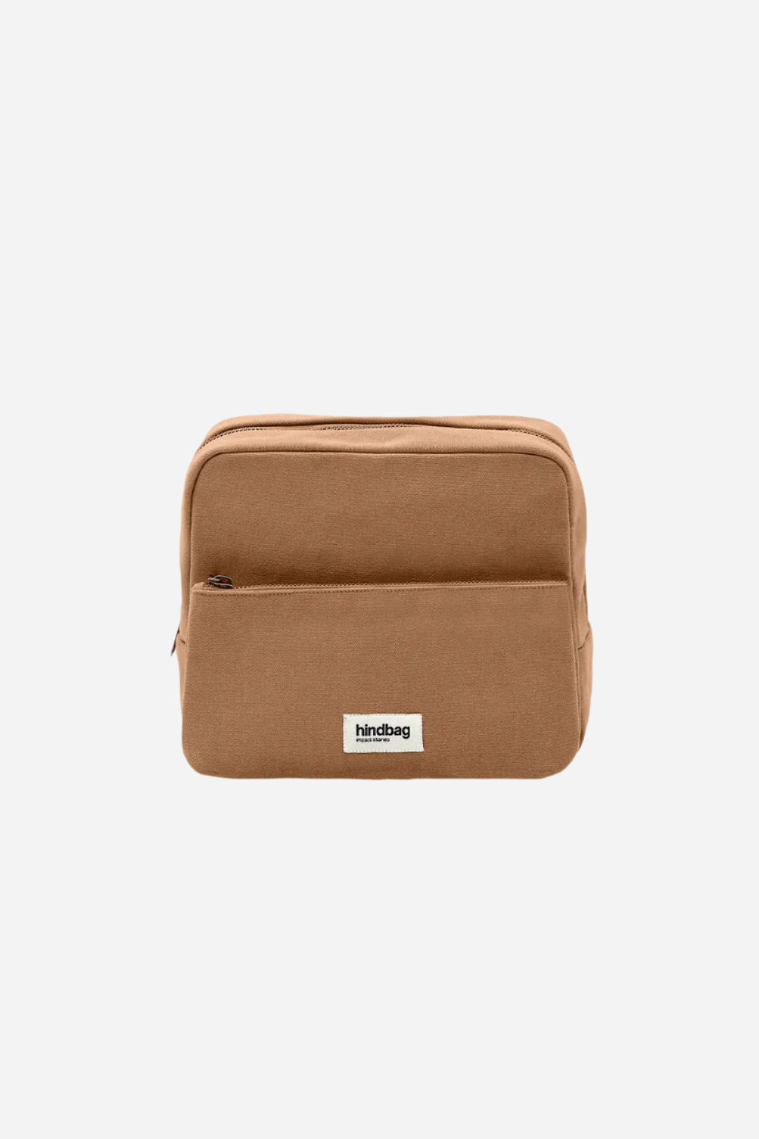 Brown canvas toiletry bag with zip