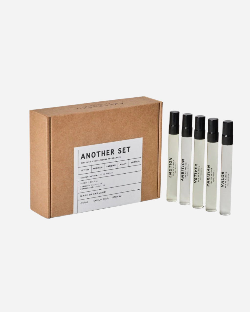 Brown gift box and selection of five 10ml fragrances