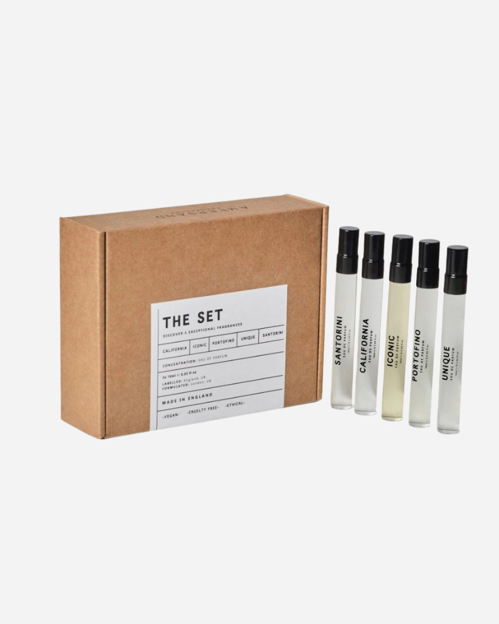 Brown gift box with selection of five 10ml fragrances 