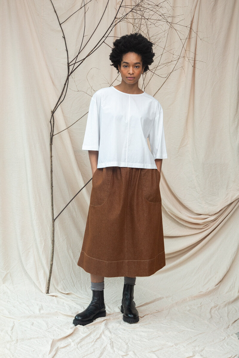 ALMA-LEIGH BARK BROWN COTTON DENIM SKIRT
