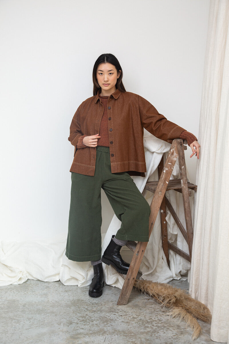DYLAN-LEIGH BARK BROWN COTTON DENIM OVERSHIRT