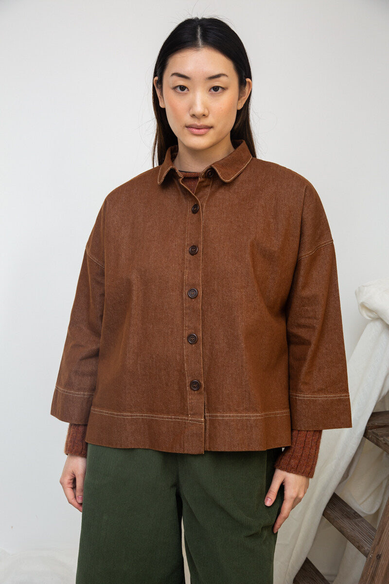 DYLAN-LEIGH BARK BROWN COTTON DENIM OVERSHIRT