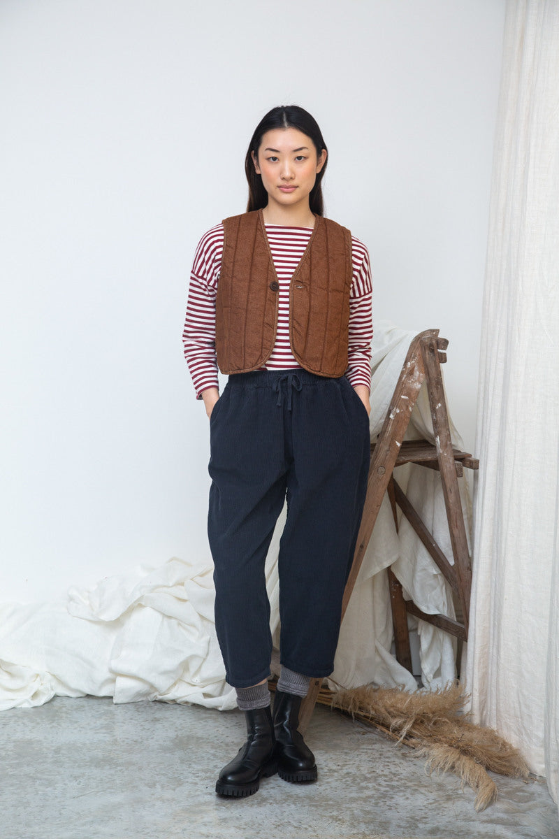 LARK-LEIGH BARK BROWN COTTON DENIM GILLET
