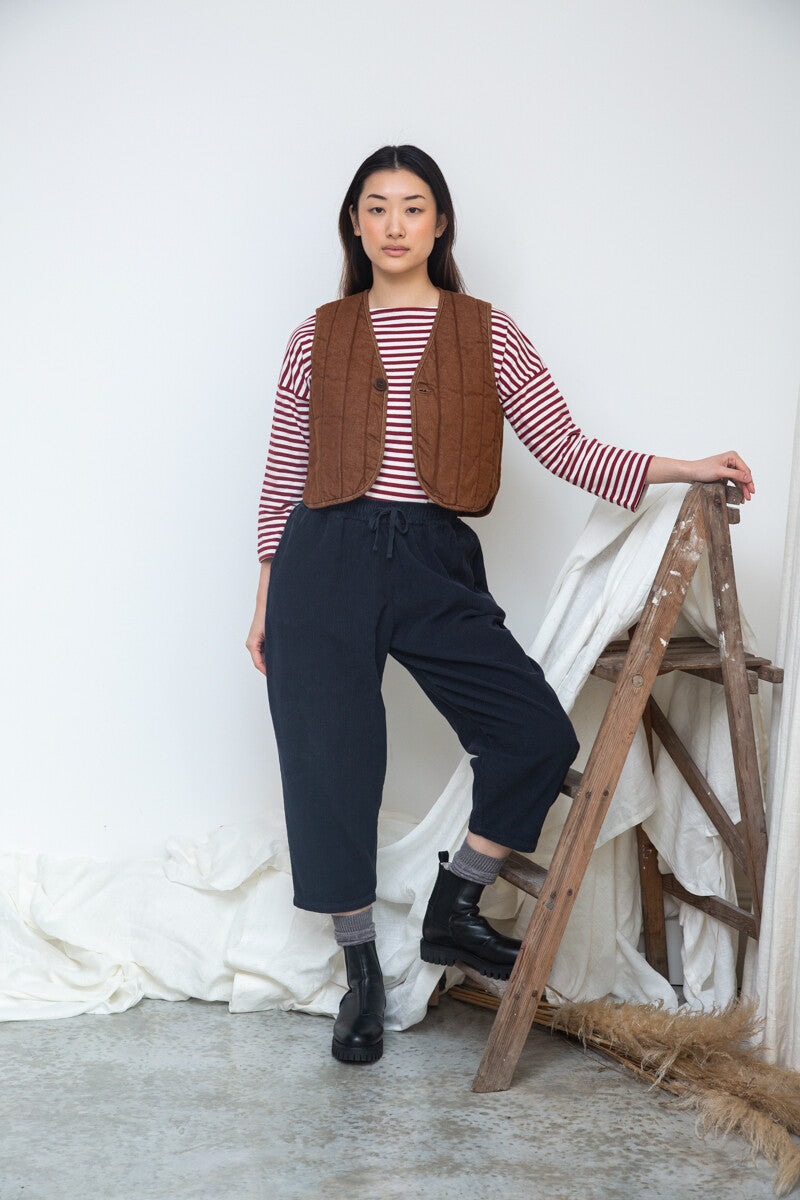 LARK-LEIGH BARK BROWN COTTON DENIM GILLET