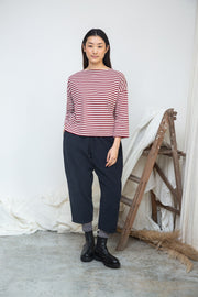 LEIA-SUE BURGUNDU & OFF WHITE STRIPE TOP