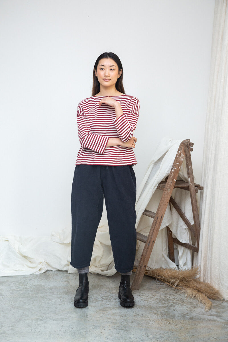 LEIA-SUE BURGUNDU & OFF WHITE STRIPE TOP