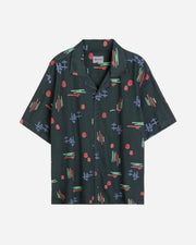 Dark grey short sleeve shirt with geometric patterns