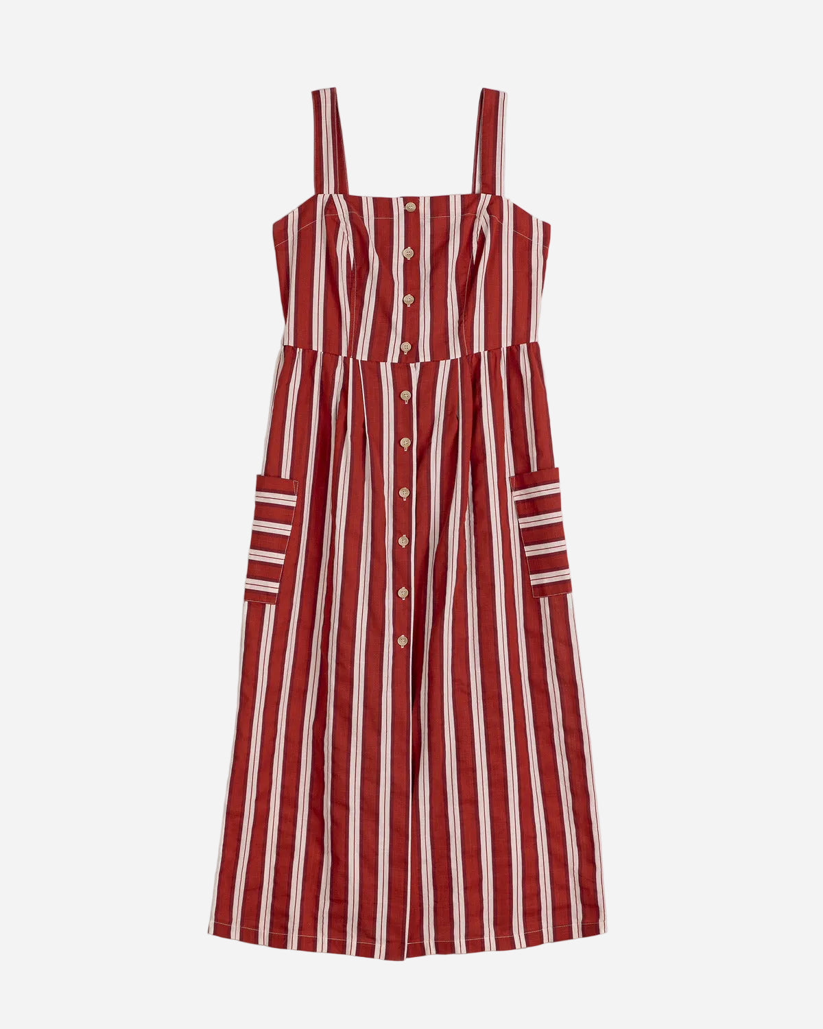 Red and white striped dress on a white background