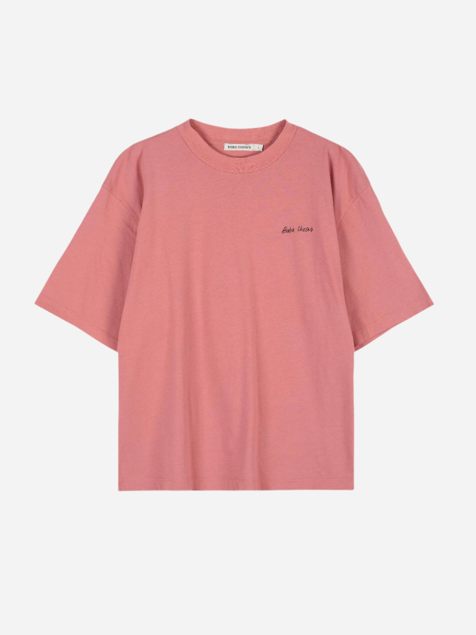 Pink t-shirt with text on a white background