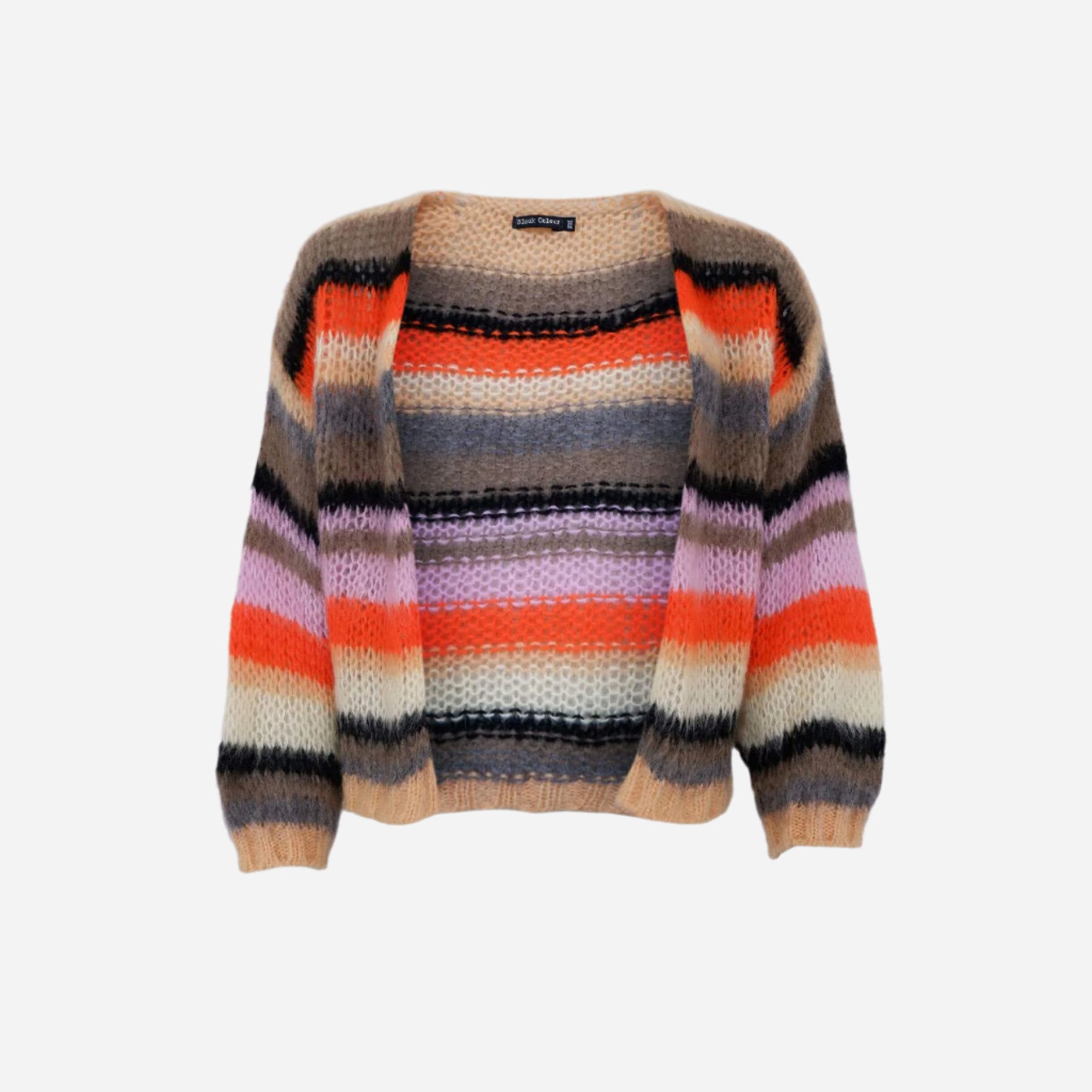 Beige, brown, black and pink stripe open cardigan