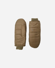 Pair of army green mittens on a white background