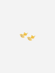 A pair of gold-colored stud earrings with cubic zirconia inlays, displayed against a white background.