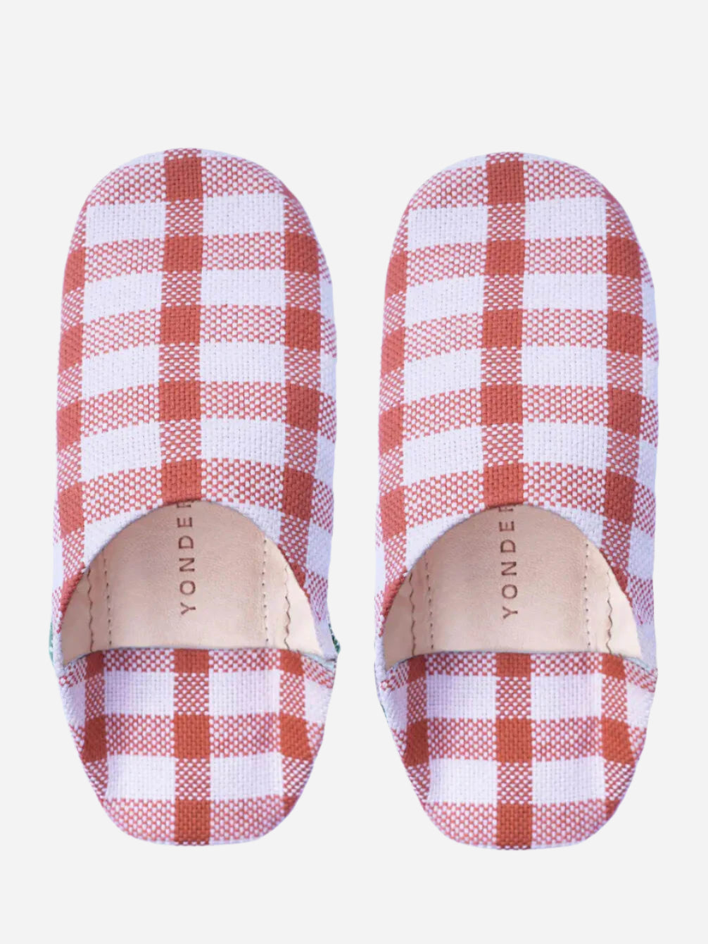 Pink and white gingham woven house slippers