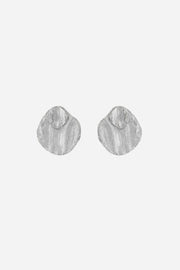 Pair of silver earrings on a light gray background
