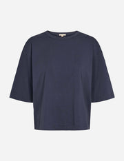 Navy blue t-shirt on a white background