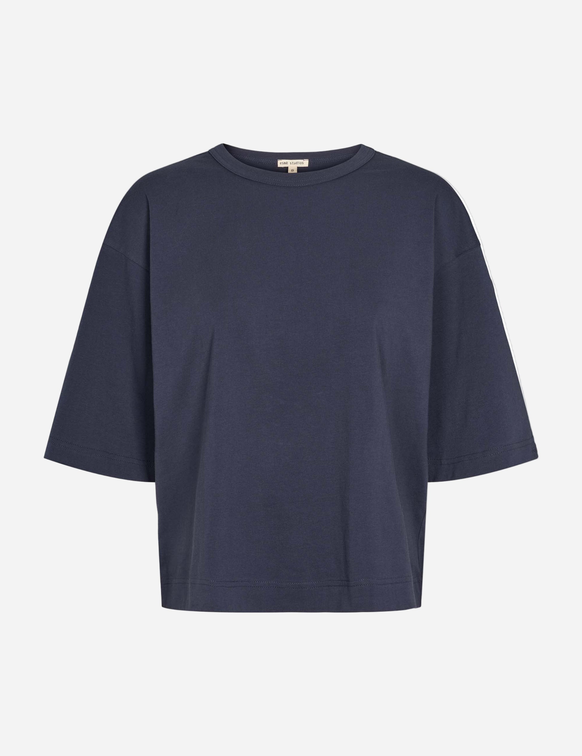 Navy blue t-shirt on a white background