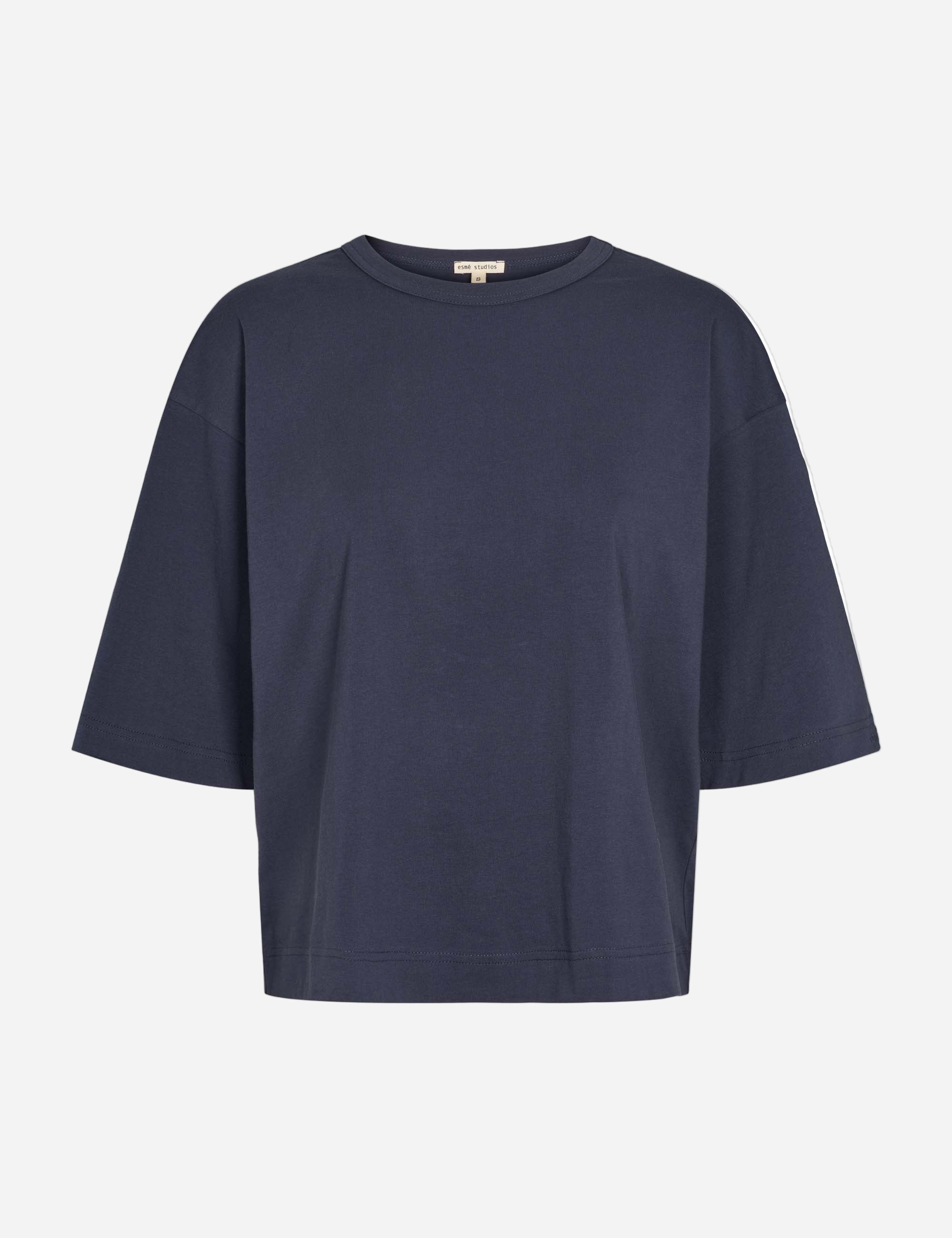 Navy blue t-shirt on a white background