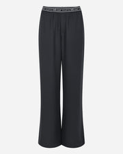Black pants with a brand logo on a white background