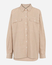 Beige striped shirt with two front pockets on a white background