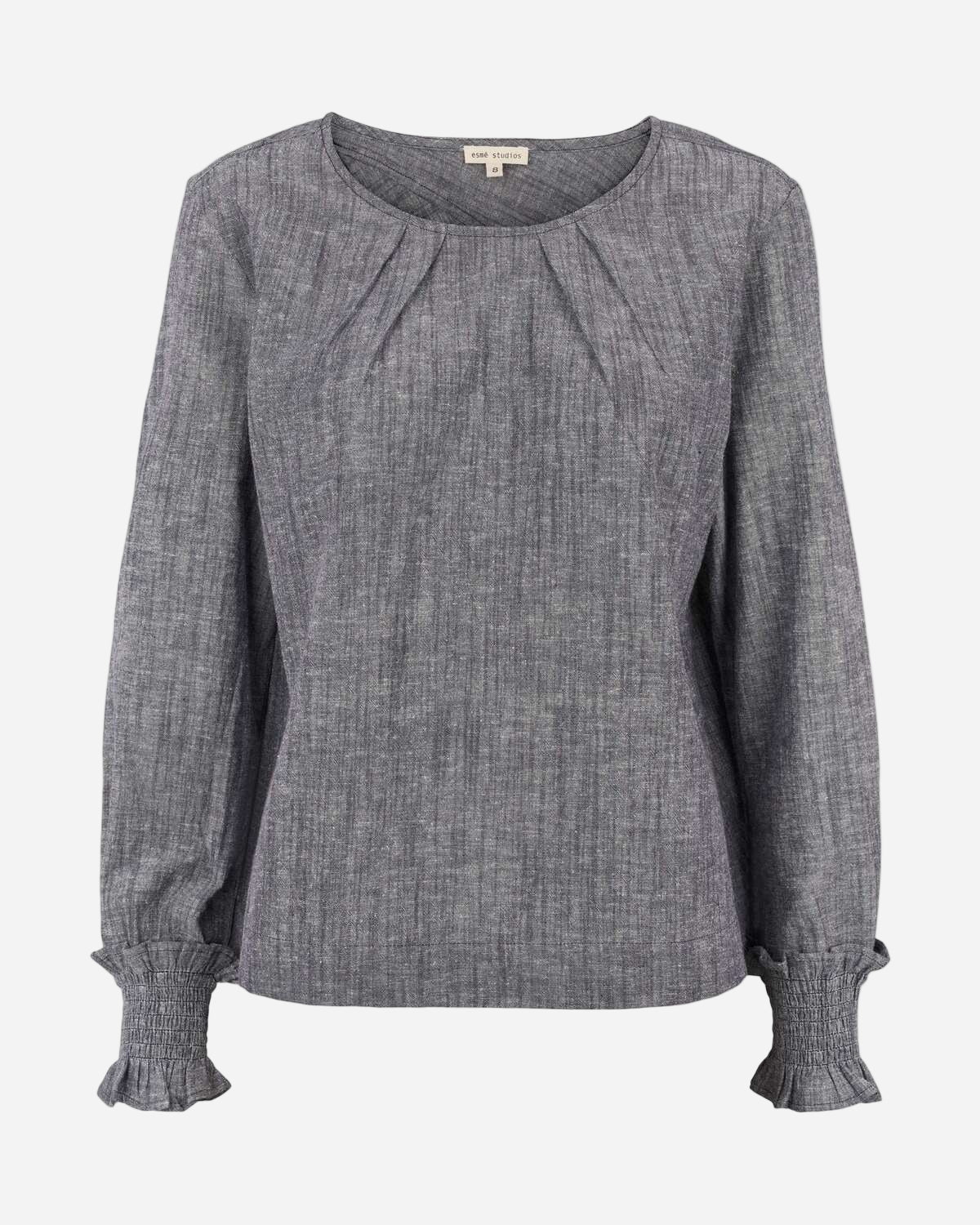 Gray long-sleeve blouse on a white background