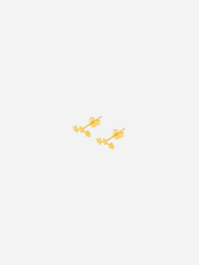 A pair of gold-colored star-shaped stud earrings on a white background