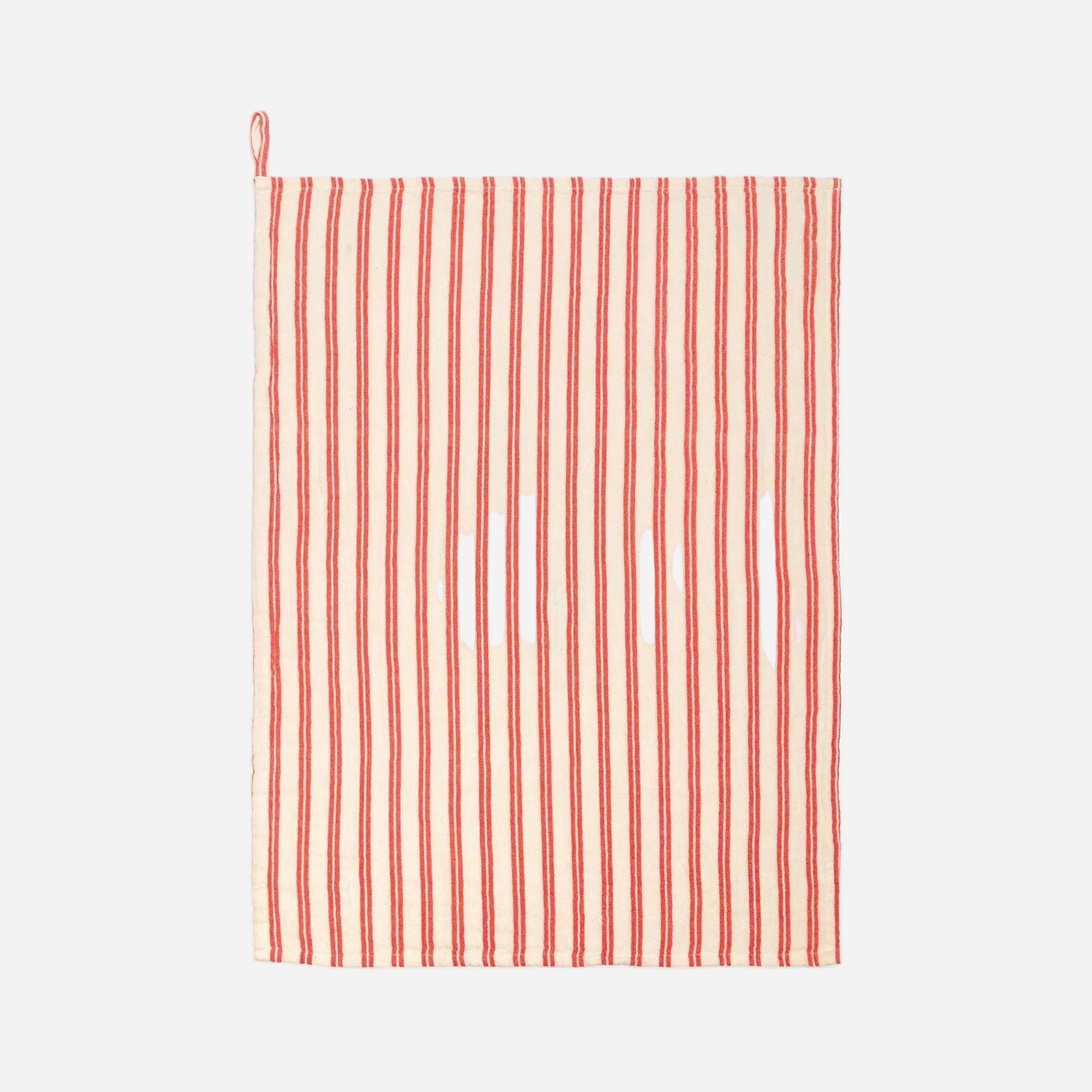Red and white striped towel on a white background