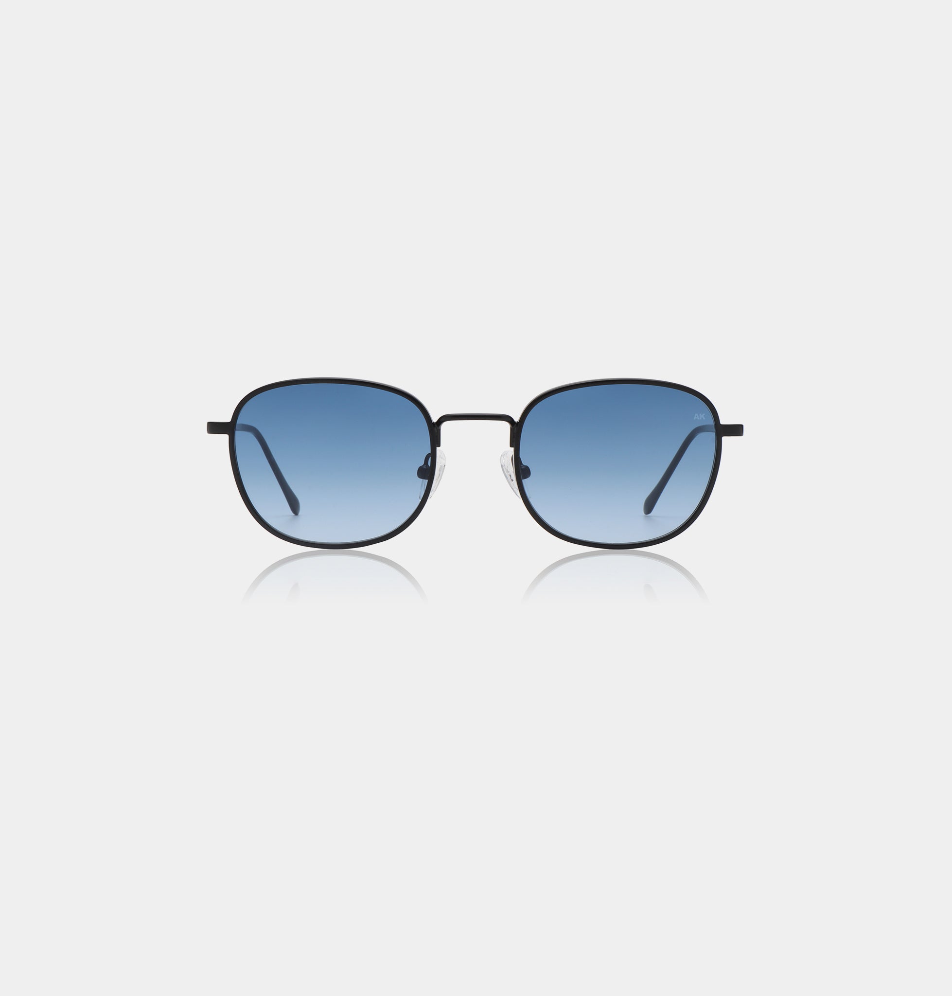 Black metal frame sunglasses with blue lenses