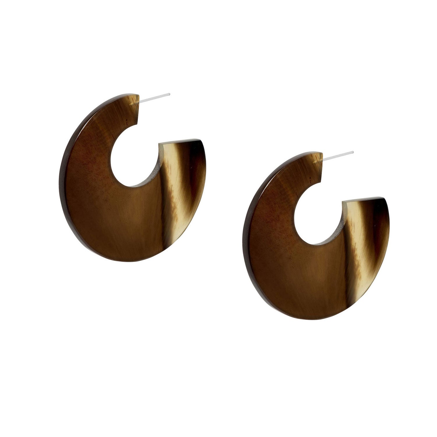 BROWN NATURAL LARGE FLAT HOOP EARRING