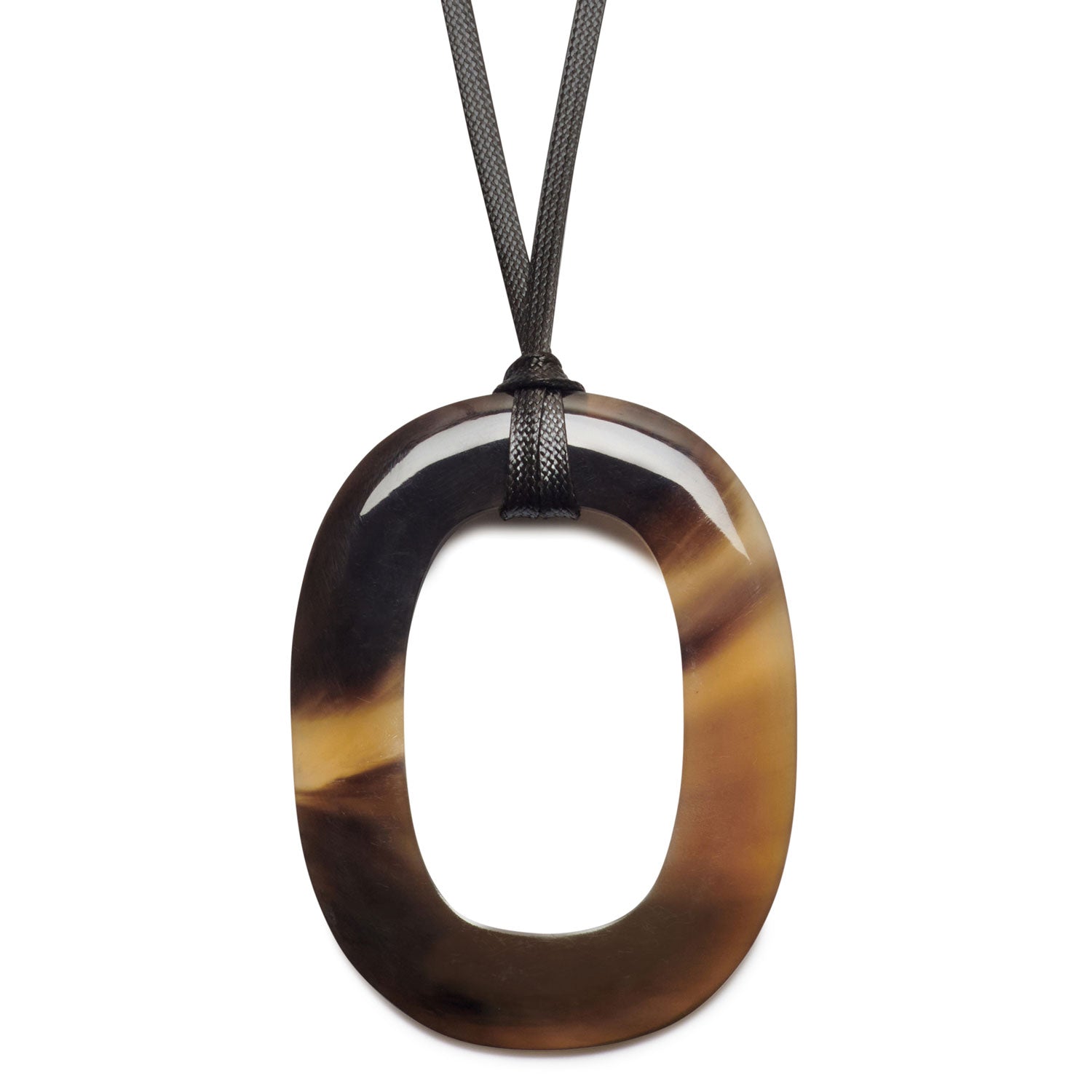 BROWN NATURAL LARGE OVAL HORN PENDANT