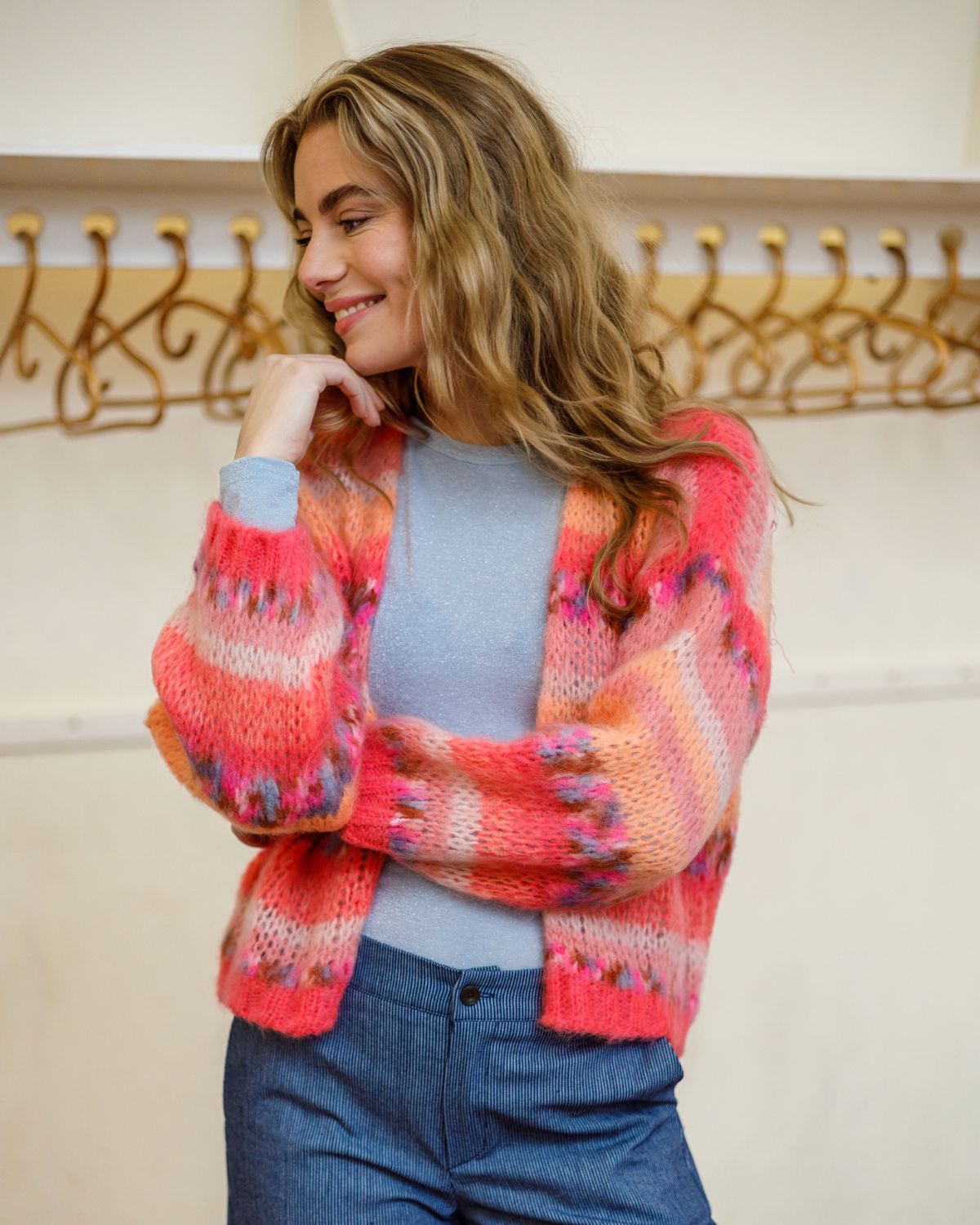 LAGOON STRIPED CARDI PEACH