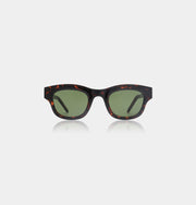 Dark tortoiseshell sunglasses with green lenses