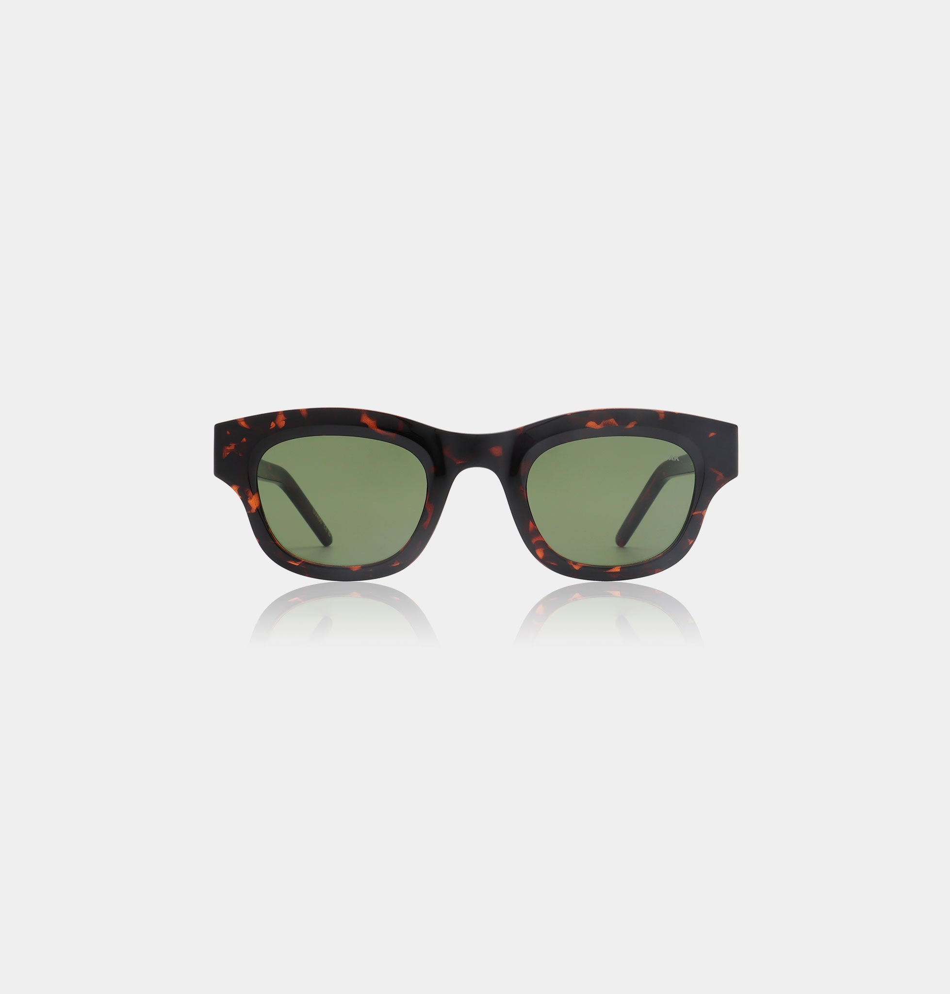 Dark tortoiseshell sunglasses with green lenses