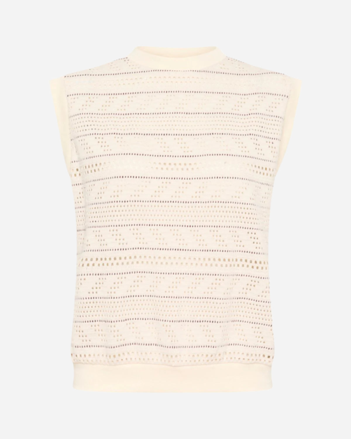 Beige sleeveless knitted top on a white background