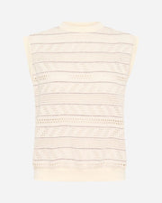Beige sleeveless knitted top on a white background