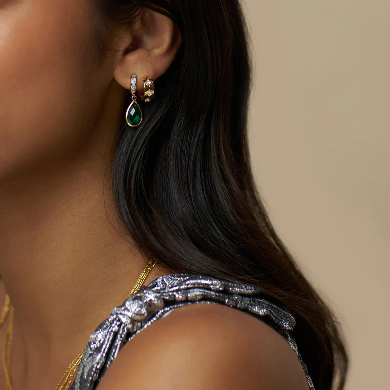 STARBURST EMBELLISHED HUGGIE HOOPS GOLD