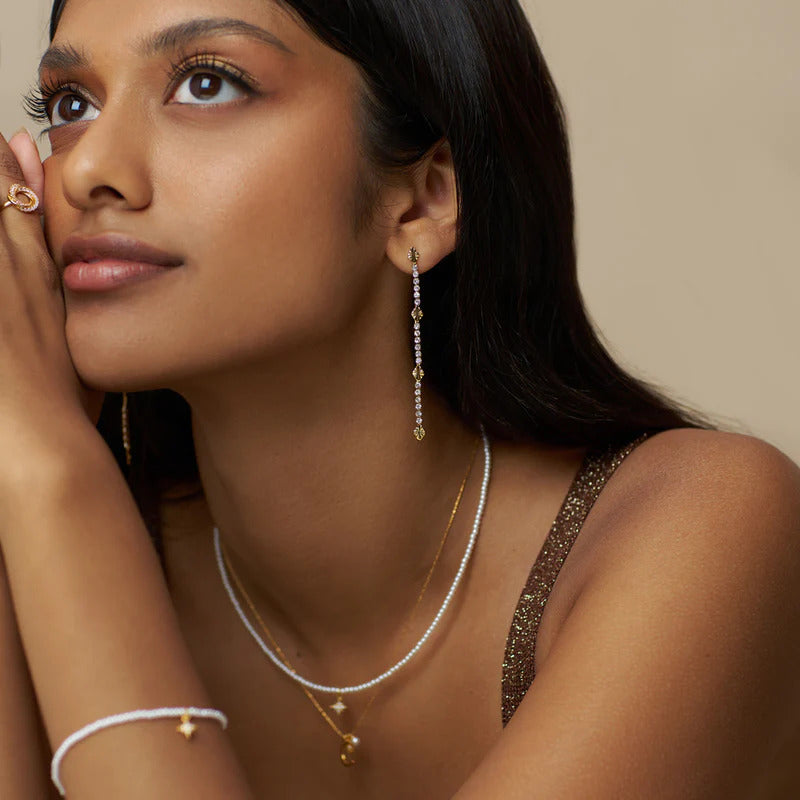 CUPCHAIN & ETCHED DETAIL DROP EARRINGS GOLD